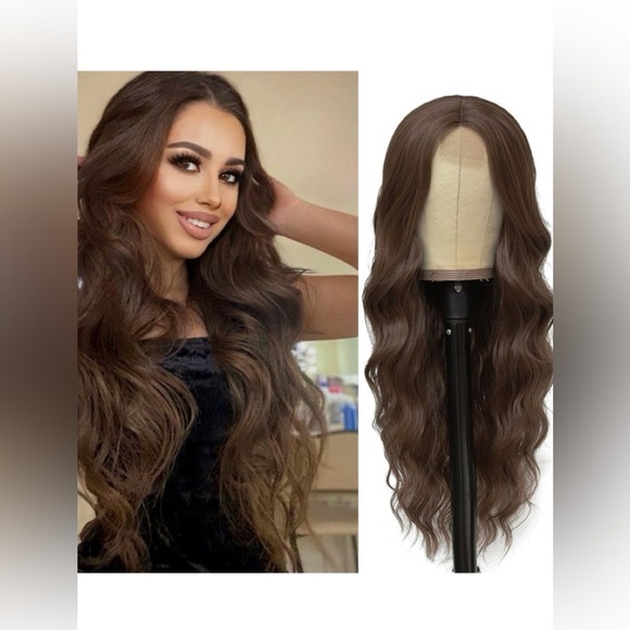 Long Brown Wavy Wigs for Women 26 inch Curly Middle Part Wig(26'' Light Brown) - Picture 1 of 7